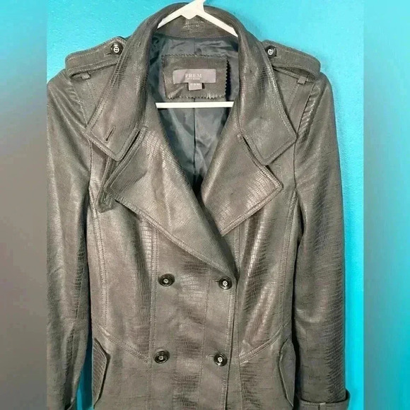 Prem By Michaa Black Crocodile Trench Jacket - Picture 6 of 7